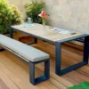 OUTFLEXX Kona Garten-Essgruppe, dark grey/natur, Alu/recyceltes Teak, Esstisch 240x100cm, 2x Bank 240x40cm, U-Gestell, FSC®-zertifiziertes Produkt