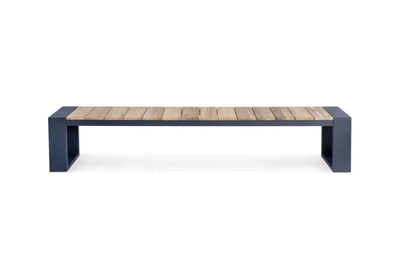 OUTFLEXX Kona Garten-Essgruppe, dark grey/natur, Alu/recyceltes Teak, Esstisch 240x100cm, 2x Bank 240x40cm, U-Gestell, FSC®-zertifiziertes Produkt