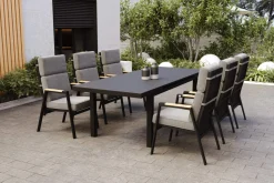 OUTFLEXX Korba Garten-Essgruppe, 6 Personen, ausziehbarer Tisch 180–240 cm, Aluminium/Teak, inkl. Polster