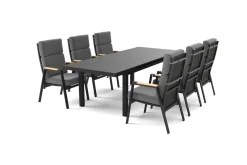 OUTFLEXX Korba Garten-Essgruppe, 6 Personen, ausziehbarer Tisch 180–240 cm, Aluminium/Teak, inkl. Polster