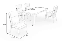 OUTFLEXX Korba Garten-Essgruppe mit 4 Sesseln, anthrazit matt, Alu/Teak, ausziehbarer Tisch 180/240 x 100 cm, inkl. Polster