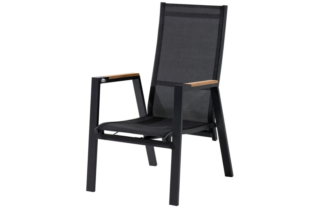 OUTFLEXX Korba Garten-Essgruppe mit 4 Sesseln, anthrazit matt, Alu/Teak, ausziehbarer Tisch 180/240 x 100 cm, inkl. Polster
