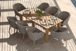 OUTFLEXX Kota Garten-Essgruppe, grau/natur, Akazie/Polyrattan/Alu, Ausziehbarer Tisch 180/220/260 x 100 cm, 8 Sessel, FSC®-zertifiziertes Produkt