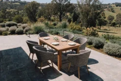 OUTFLEXX Kota Garten-Essgruppe, 6 Personen, ausziehbarer Tisch 180–260 cm, Akazie FSC®-zertifiziert/Polyrattan