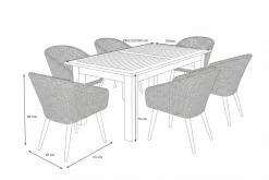 OUTFLEXX Kota Garten-Essgruppe, 6 Personen, ausziehbarer Tisch 180–260 cm, Akazie FSC®-zertifiziert/Polyrattan