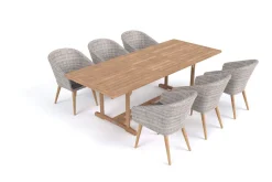 OUTFLEXX Kota Garten-Essgruppe, grau/natur, Akazie/Polyrattan/Alu, Ausziehbar, 180/240 x 100 cm Tisch, 6 Sessel, FSC®-zertifiziertes Produkt