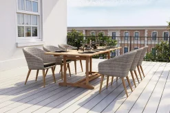 OUTFLEXX Kota Garten-Essgruppe, grau/natur, Akazie/Polyrattan/Alu, Ausziehbar, 180/240 x 100 cm Tisch, 6 Sessel, FSC®-zertifiziertes Produkt