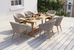 OUTFLEXX Kota Garten-Essgruppe, grau/natur, Akazie/Polyrattan/Alu, Ausziehbar, 180/240 x 100 cm Tisch, 6 Sessel, FSC®-zertifiziertes Produkt