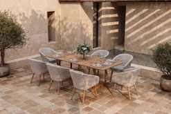 OUTFLEXX Kota Garten-Essgruppe, grau/natur, Akazie/Polyrattan/Aluminium, Ausziehtisch 180/240 x 100 cm, 8 Cocktail-Sessel 60 x 65 cm, FSC®-zertifiziertes Produkt