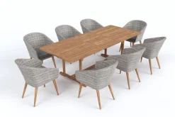 OUTFLEXX Kota Garten-Essgruppe, grau/natur, Akazie/Polyrattan/Aluminium, Ausziehtisch 180/240 x 100 cm, 8 Cocktail-Sessel 60 x 65 cm, FSC®-zertifiziertes Produkt