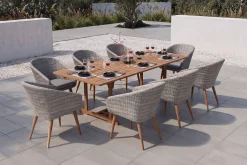 OUTFLEXX Kota Garten-Essgruppe, grau/natur, Akazie/Polyrattan/Aluminium, Ausziehtisch 180/240 x 100 cm, 8 Cocktail-Sessel 60 x 65 cm, FSC®-zertifiziertes Produkt
