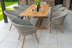 OUTFLEXX Kota Garten-Essgruppe, grau/natur, Akazie/Polyrattan/Aluminium, Ausziehtisch 180/240 x 100 cm, 8 Cocktail-Sessel 60 x 65 cm, FSC®-zertifiziertes Produkt