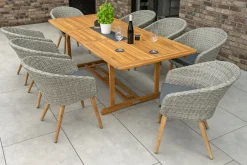 OUTFLEXX Kota Garten-Essgruppe, grau/natur, Akazie/Polyrattan/Aluminium, Ausziehtisch 180/240 x 100 cm, 8 Cocktail-Sessel 60 x 65 cm, FSC®-zertifiziertes Produkt