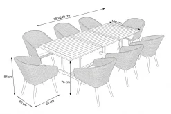 OUTFLEXX Kota Garten-Essgruppe, grau/natur, Akazie/Polyrattan/Aluminium, Ausziehtisch 180/240 x 100 cm, 8 Cocktail-Sessel 60 x 65 cm, FSC®-zertifiziertes Produkt