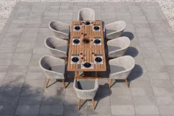 OUTFLEXX Kota Garten-Essgruppe, grau/natur, Akazie/Polyrattan/Aluminium, Ausziehtisch 180/240 x 100 cm, 8 Cocktail-Sessel 60 x 65 cm, FSC®-zertifiziertes Produkt