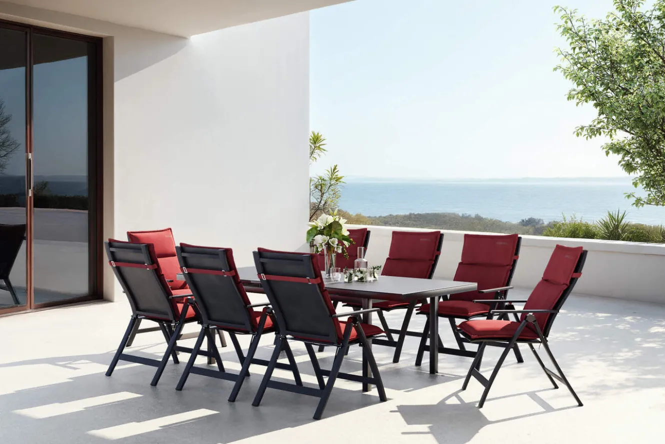 OUTFLEXX Lagos Garten-Essgruppe, 8 Personen, inkl. Auflagen, ausziehbar, 180-240cm, Alu/Textilene