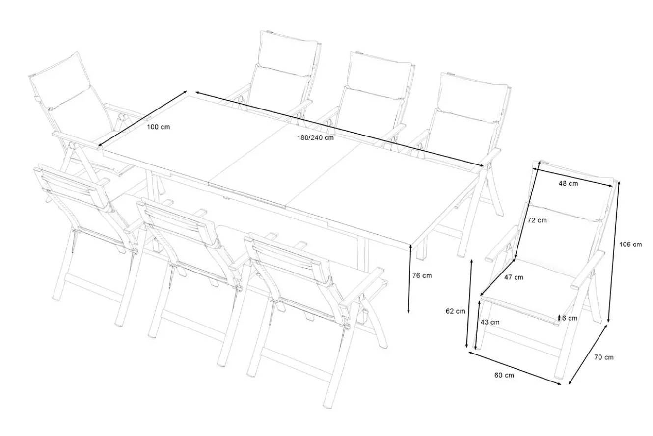 OUTFLEXX Lagos Garten-Essgruppe, 8 Personen, inkl. Auflagen, ausziehbar, 180-240cm, Alu/Textilene