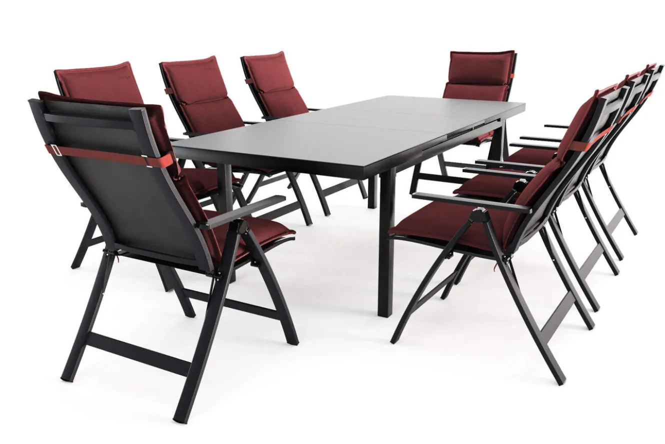 OUTFLEXX Lagos Garten-Essgruppe, 8 Personen, inkl. Auflagen, ausziehbar, 180-240cm, Alu/Textilene
