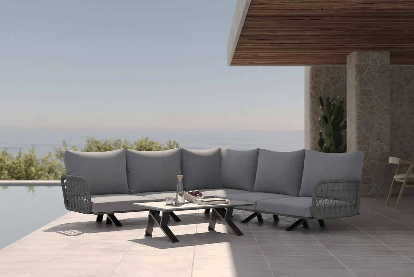 OUTFLEXX Laguna Gartenlounge, anthrazit/grau, Aluminium/Rope-Geflecht, pulverbeschichtet, inkl. Kissen