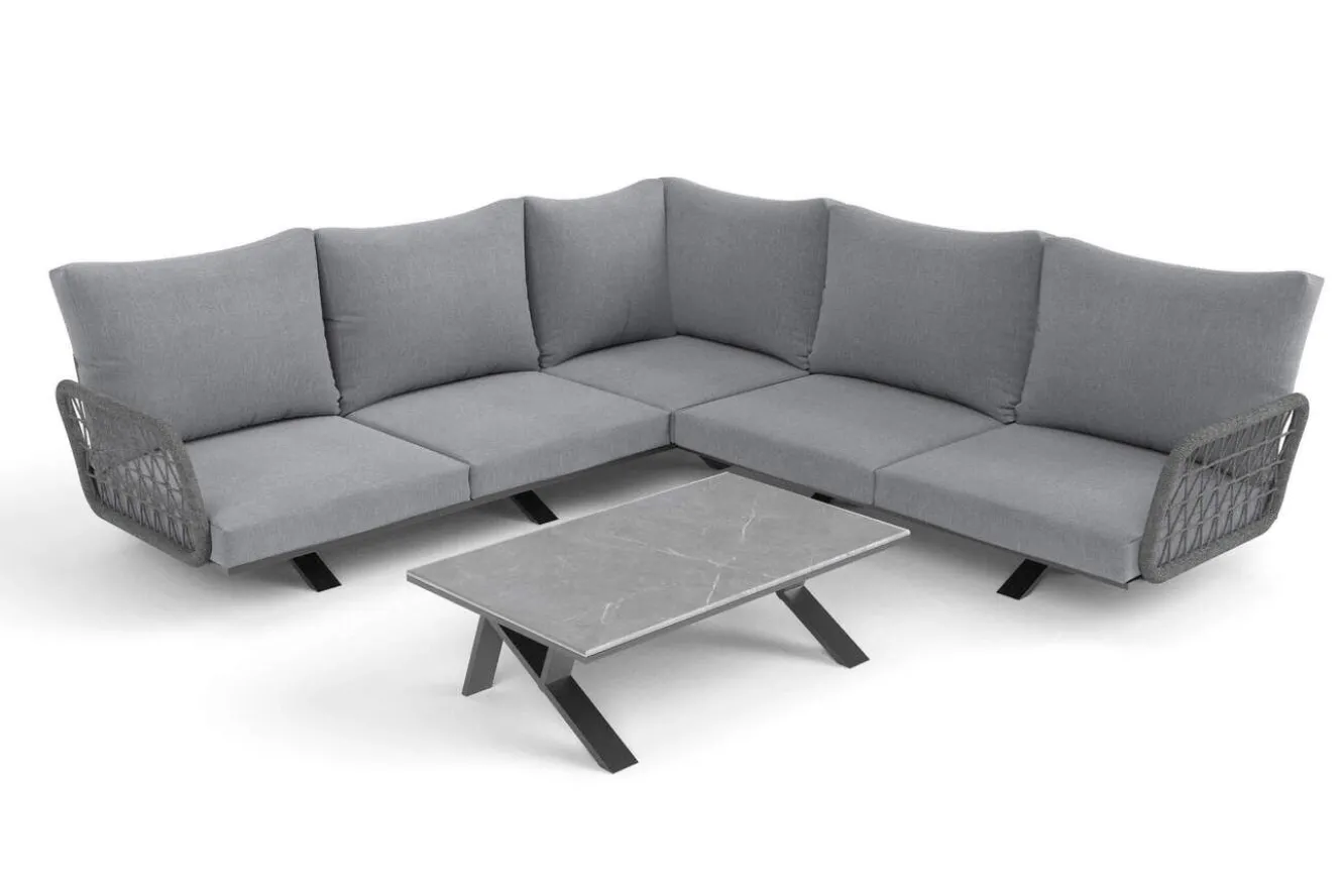 OUTFLEXX Laguna Gartenlounge, anthrazit/grau, Aluminium/Rope-Geflecht, pulverbeschichtet, inkl. Kissen