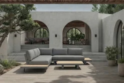 OUTFLEXX Las Vegas Ecklounge, anthrazit/grau, Alu/Teak, 5 Personen, Tisch 130x95 cm, FSC®-zertifiziertes Produkt