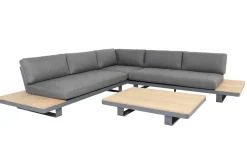 OUTFLEXX Las Vegas Ecklounge, anthrazit/grau, Alu/Teak, 5 Personen, Tisch 130x95 cm, FSC®-zertifiziertes Produkt