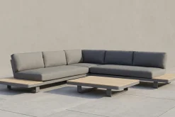 OUTFLEXX Las Vegas Ecklounge, anthrazit/grau, Alu/Teak, 5 Personen, Tisch 130x95 cm, FSC®-zertifiziertes Produkt