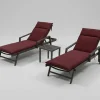 OUTFLEXX Liegen-Set, anthrazit/bordeaux, Aluminium/Textilene/Polyester, Tisch 40 x 40 cm, 2 Auflagen, mit Rollen, Rückenlehne verstellbar