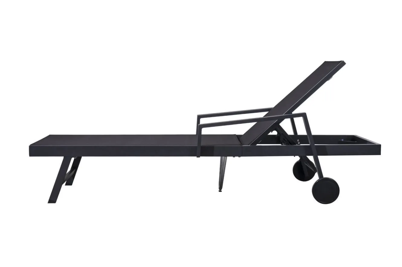 OUTFLEXX Liegen-Set, anthrazit/bordeaux, Aluminium/Textilene/Polyester, Tisch 40 x 40 cm, 2 Auflagen, mit Rollen, Rückenlehne verstellbar