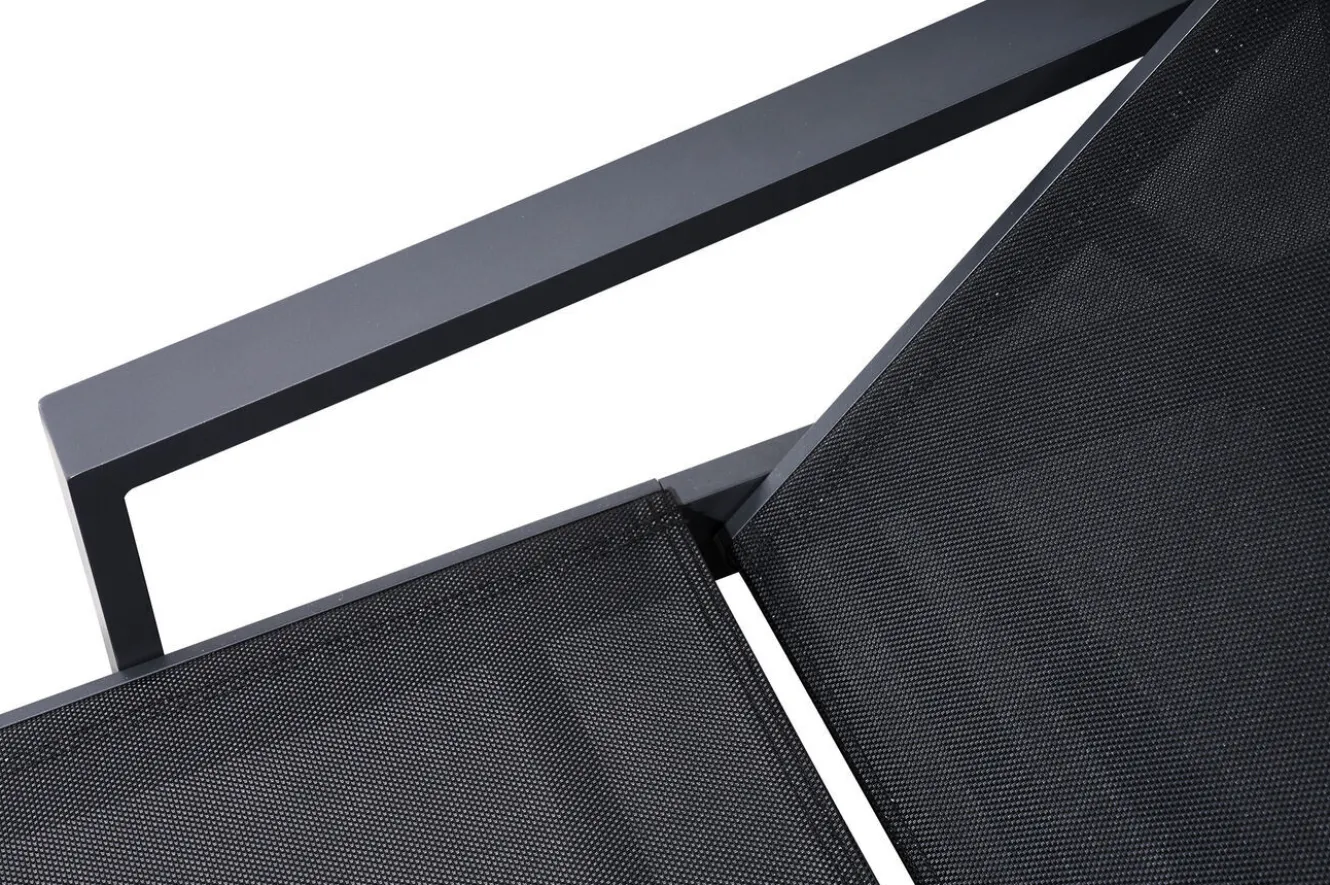 OUTFLEXX Liegen-Set, anthrazit/bordeaux, Aluminium/Textilene/Polyester, Tisch 40 x 40 cm, 2 Auflagen, mit Rollen, Rückenlehne verstellbar