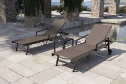 OUTFLEXX Liegen Set, anthrazit , Alu/Textilene, 194x65x32 cm, inkl. Beistelltisch, verstellbare Rückenlehne, rollbar