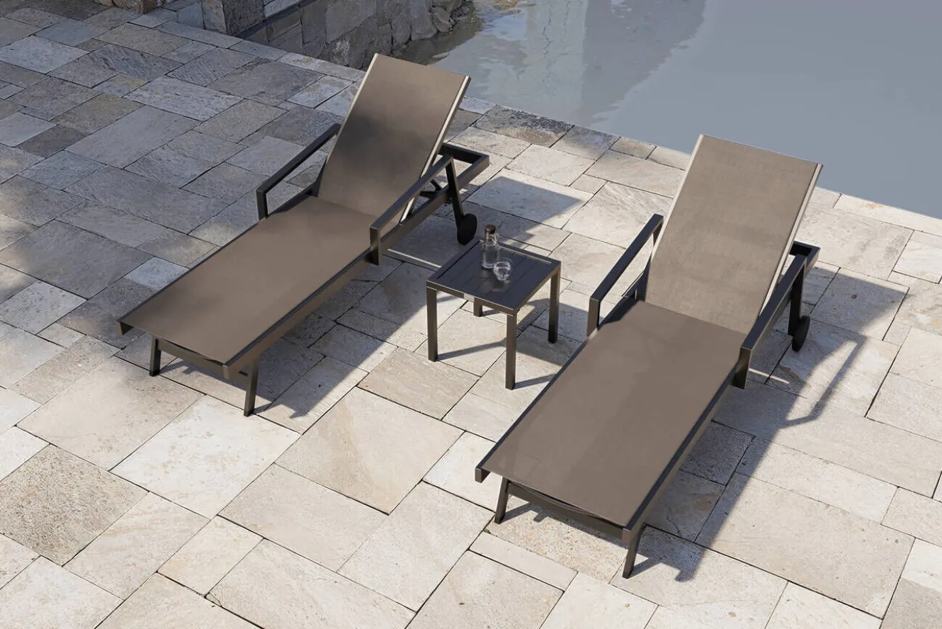 OUTFLEXX Liegen Set, anthrazit , Alu/Textilene, 194x65x32 cm, inkl. Beistelltisch, verstellbare Rückenlehne, rollbar