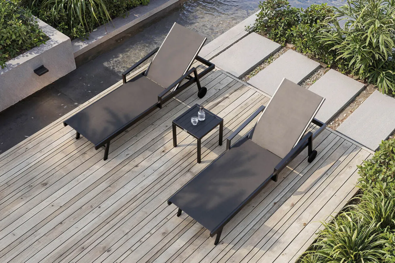 OUTFLEXX Liegen Set, anthrazit , Alu/Textilene, 194x65x32 cm, inkl. Beistelltisch, verstellbare Rückenlehne, rollbar