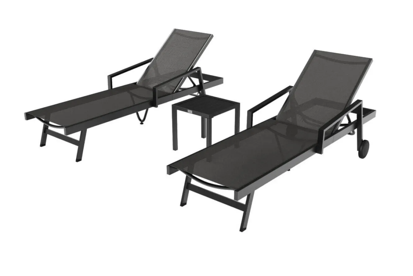 OUTFLEXX Liegen Set, anthrazit , Alu/Textilene, 194x65x32 cm, inkl. Beistelltisch, verstellbare Rückenlehne, rollbar