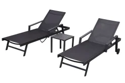 OUTFLEXX Liegen Set, anthrazit , Alu/Textilene, 194x65x32 cm, inkl. Beistelltisch, verstellbare Rückenlehne, rollbar