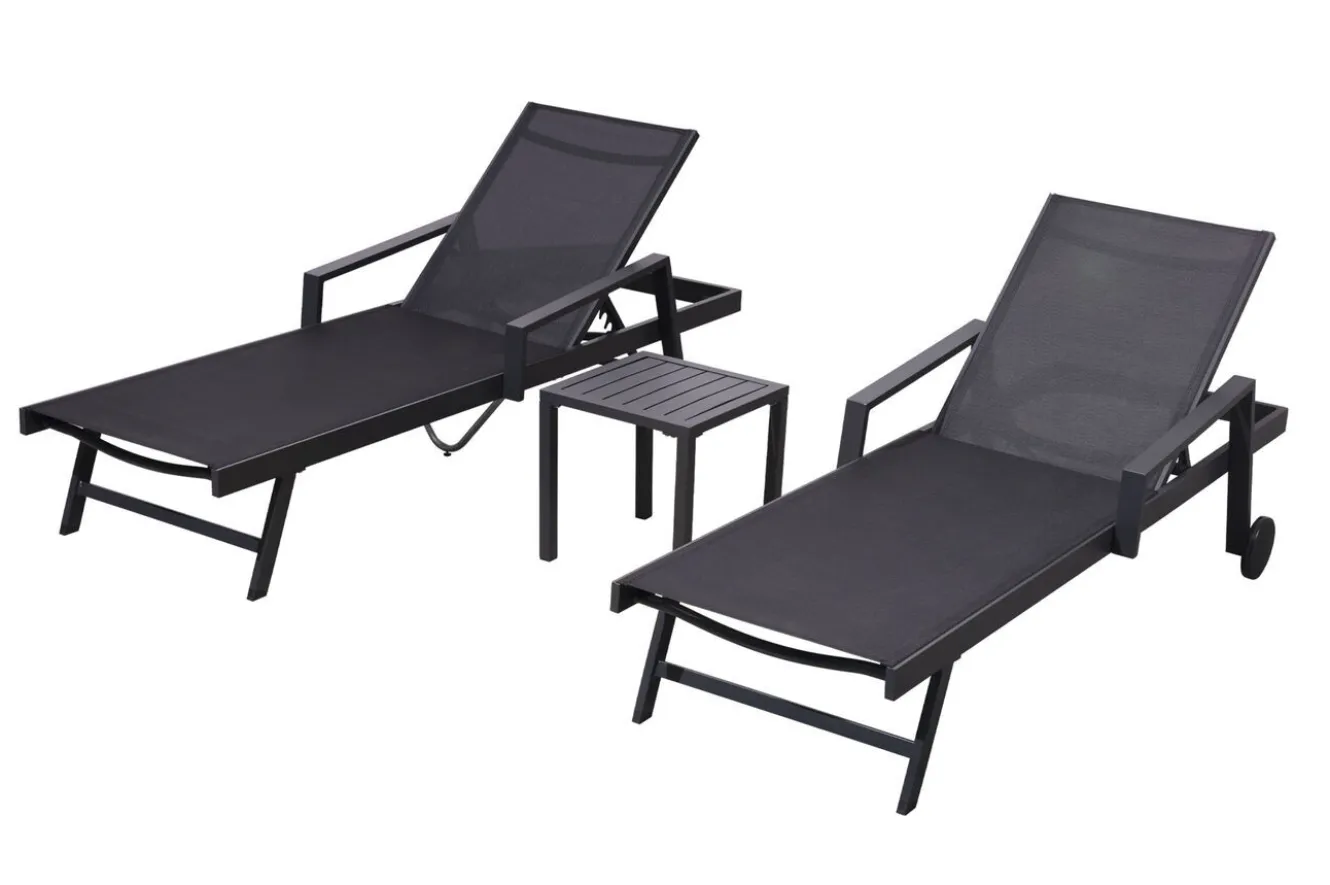 OUTFLEXX Liegen Set, anthrazit , Alu/Textilene, 194x65x32 cm, inkl. Beistelltisch, verstellbare Rückenlehne, rollbar