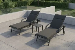 OUTFLEXX Liegen-Set, anthrazit, Aluminium/Textilene/Polyester, Tisch 40 x 40 cm, 2 Auflagen, Rückenlehne verstellbar, mit Rollen