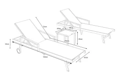 OUTFLEXX Liegen-Set, anthrazit/nature, Aluminium/Textilene/Polyester, Tisch 40 x 40 cm, 2 Auflagen, Rückenlehne verstellbar, rollbar
