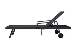 OUTFLEXX Liegen-Set, anthrazit/nature, Aluminium/Textilene/Polyester, Tisch 40 x 40 cm, 2 Auflagen, Rückenlehne verstellbar, rollbar