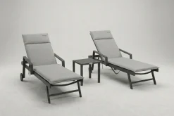 OUTFLEXX Liegen-Set, anthrazit/nature, Aluminium/Textilene/Polyester, Tisch 40 x 40 cm, 2 Auflagen, Rückenlehne verstellbar, rollbar