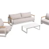 OUTFLEXX Loungegarnitur, 4-teilig, beige/weiß, Alu/Holzimitat, Tisch 110 x 60 cm, inkl. Kissen mit Reißverschluss