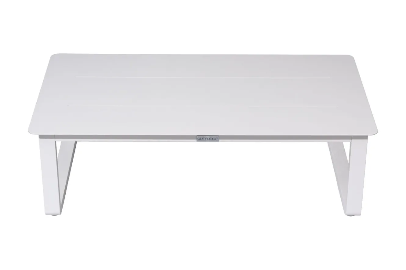 OUTFLEXX Loungegarnitur, 4-teilig, beige/weiß, Alu/Holzimitat, Tisch 110 x 60 cm, inkl. Kissen mit Reißverschluss