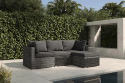 OUTFLEXX Loungegruppe, grau, Polyrattan, 4 Personen, verstellbare Sitzflächen, wasserfeste Kissenbox