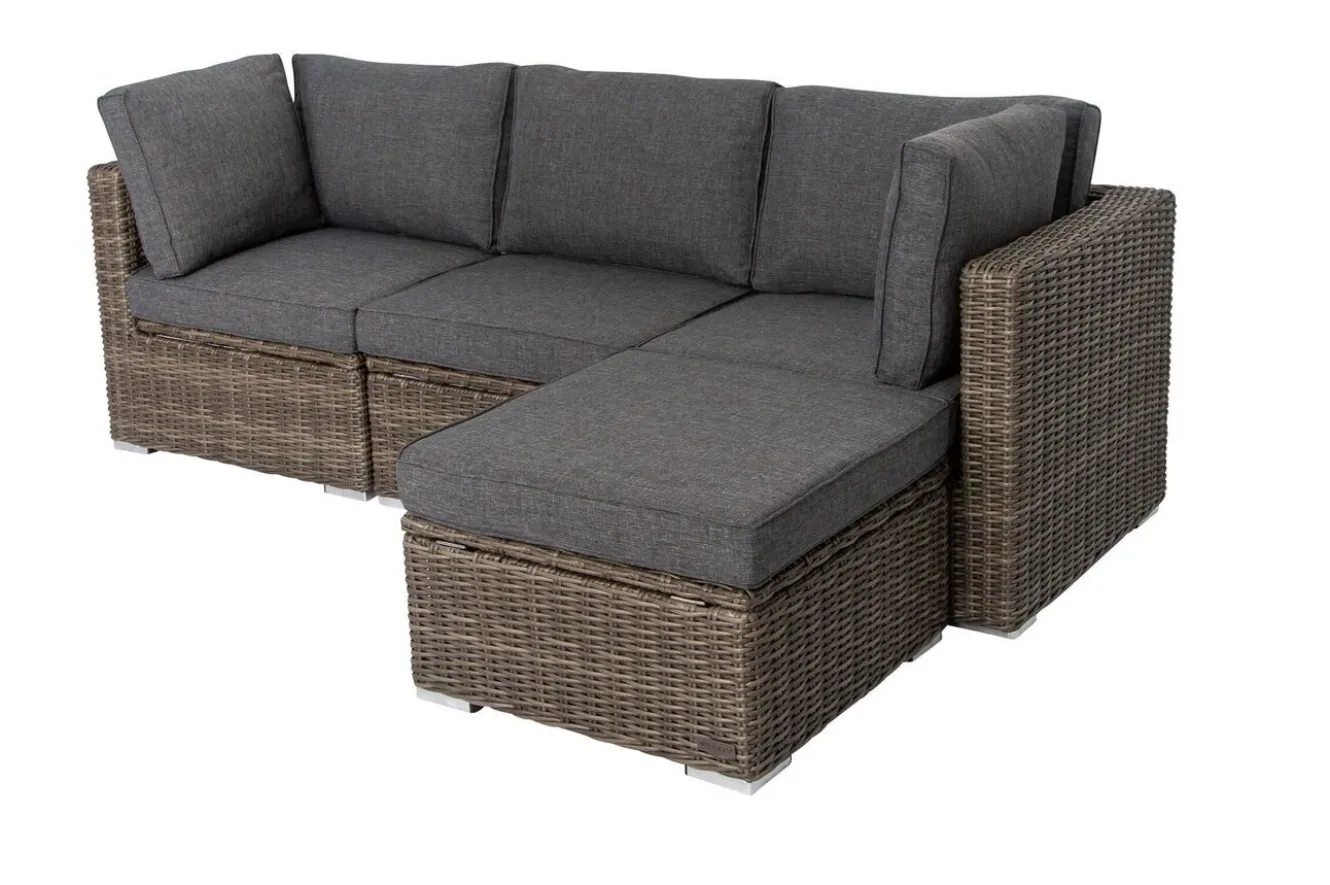 OUTFLEXX Loungegruppe, grau, Polyrattan, 4 Personen, verstellbare Sitzflächen, wasserfeste Kissenbox