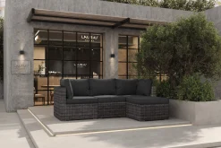 OUTFLEXX Loungegruppe, grau, Polyrattan, 4 Personen, verstellbare Sitzflächen, wasserfeste Kissenbox
