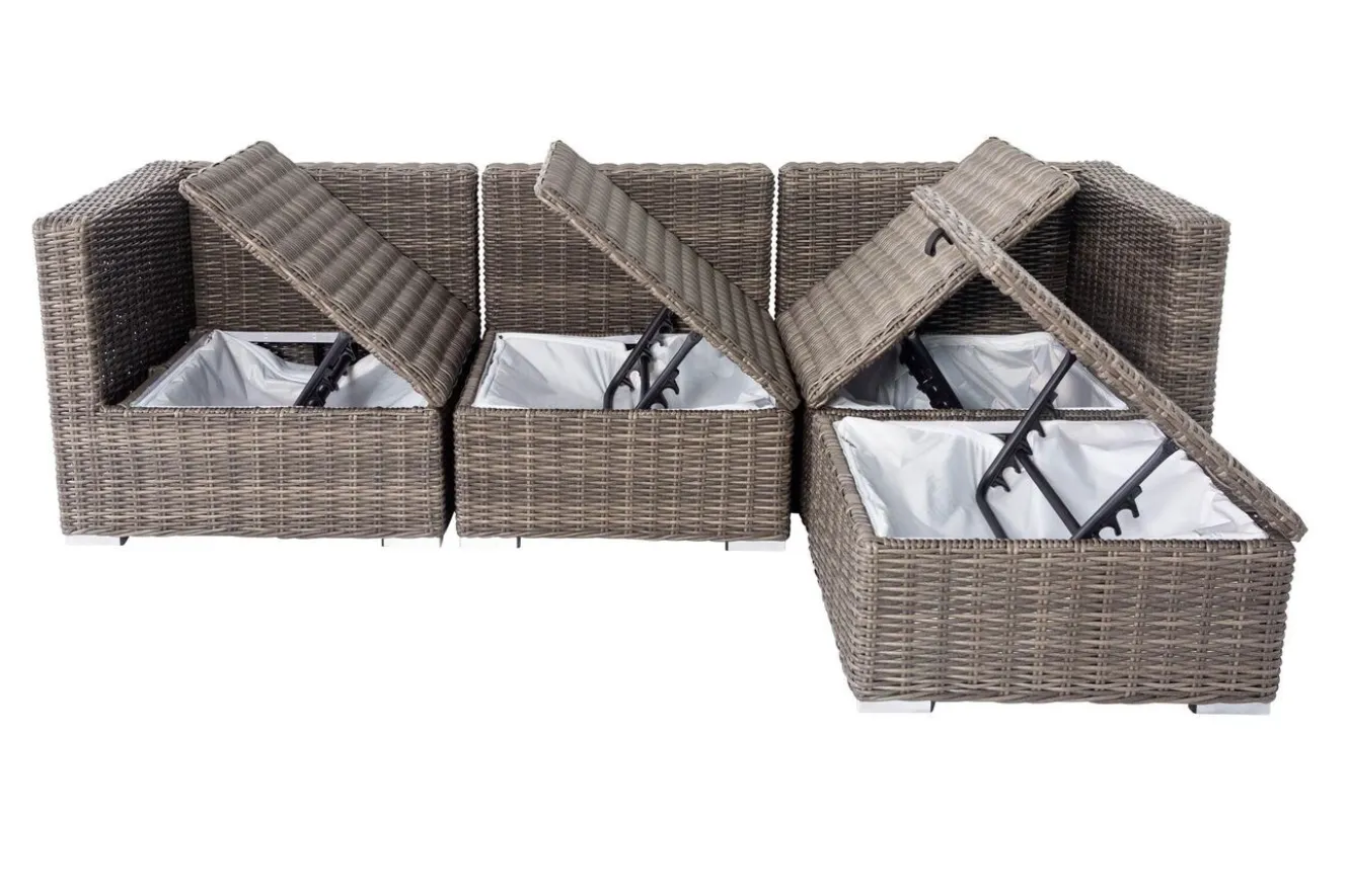 OUTFLEXX Loungegruppe, grau, Polyrattan, 4 Personen, verstellbare Sitzflächen, wasserfeste Kissenbox