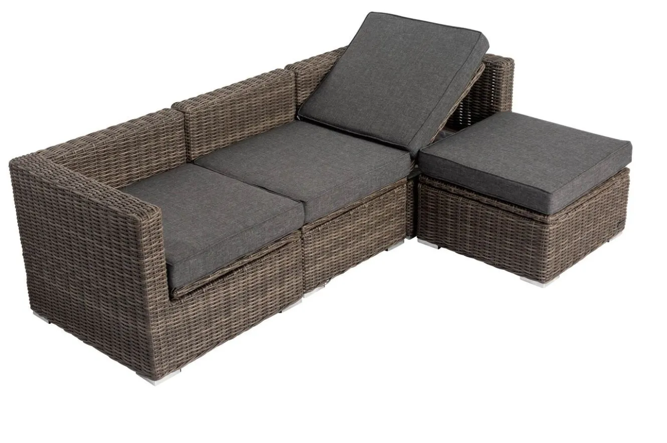 OUTFLEXX Loungegruppe, grau, Polyrattan, 4 Personen, verstellbare Sitzflächen, wasserfeste Kissenbox