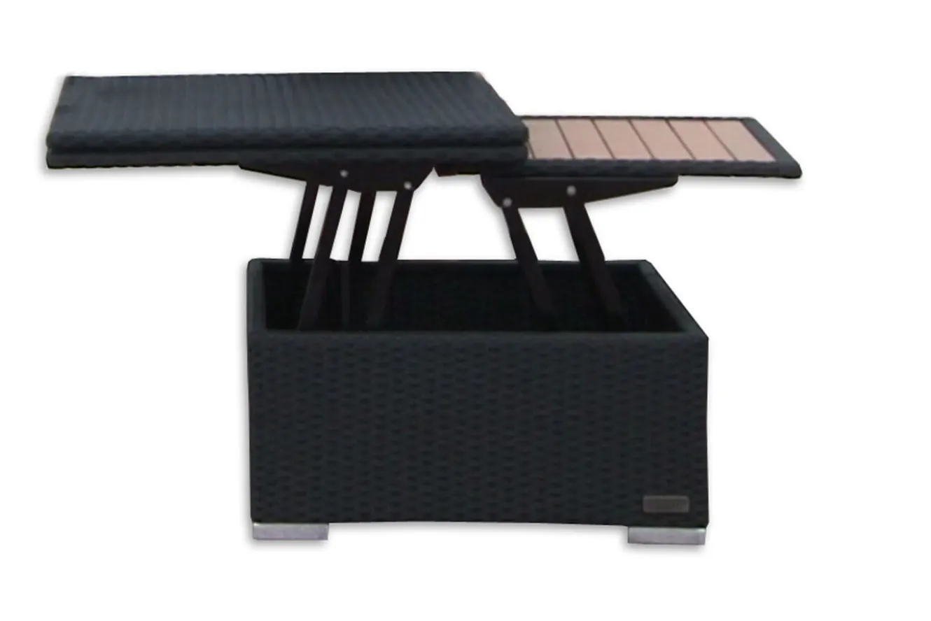 OUTFLEXX Loungetisch höhenverstellbar, schwarz, Polyrattan, 75/152x75x40/64,5cm