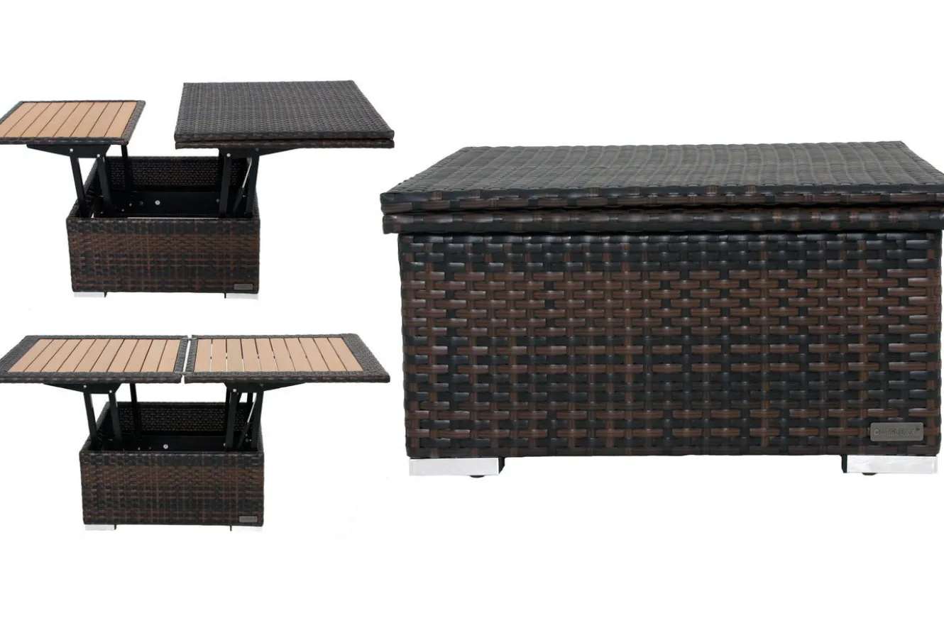 OUTFLEXX Loungetisch höhenverstellbar, braun-marmoriert, Polyrattan, 75/152x75x40/64,5cm