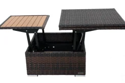 OUTFLEXX Loungetisch höhenverstellbar, braun-marmoriert, Polyrattan, 75/152x75x40/64,5cm